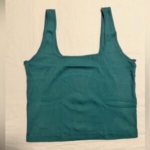 A&F Essential Squareneck Cropped Rib Tank, Teal, L